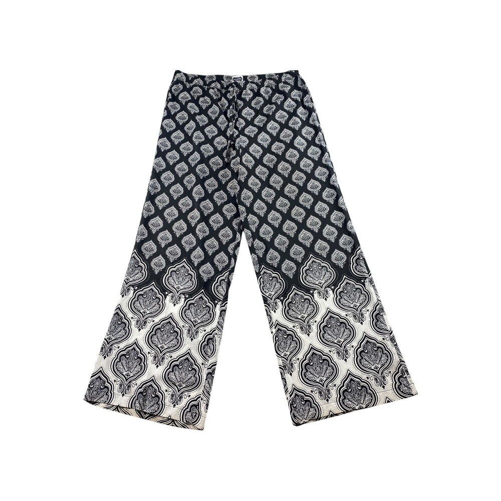 Mud Pie Paisley Wide Leg Palazzo Pants Black White L Elastic Waist